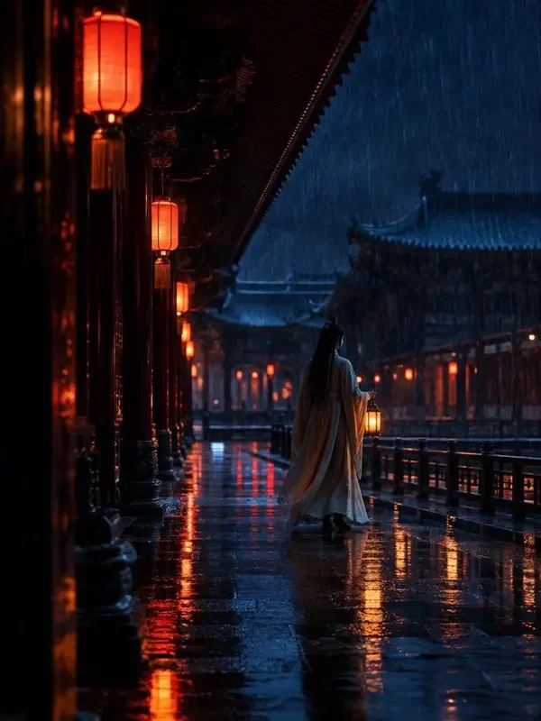 短剧《宫墙夜雨十年灯》竖版海报，古装题材共92集
